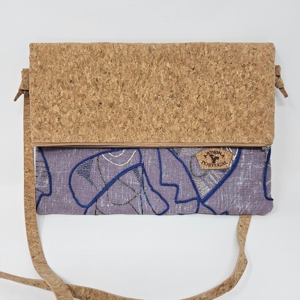 Artirina Portugal Cork Crossbody Bag Purse Purple Brown Slim Satchel